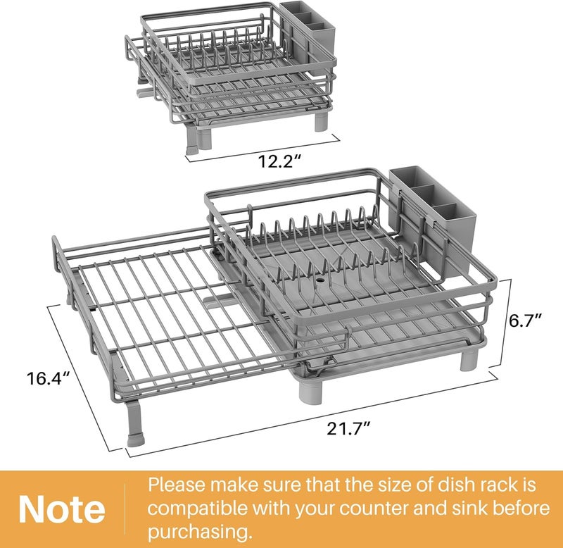 SNTD Dish Drying Rack - Extendable Dish Rack, Large Sink Drying Dish Drainer for Kitchen Counter, Stainless Steel Dish Strainer with Utensil Holder (Grey) - Image 2